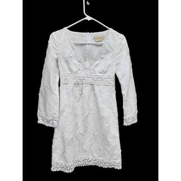 Michael Kors Dresses & Skirts - Michael Kors Italy Dress Women's 0 White Floral Crochet Mini V Neck Cottagecore